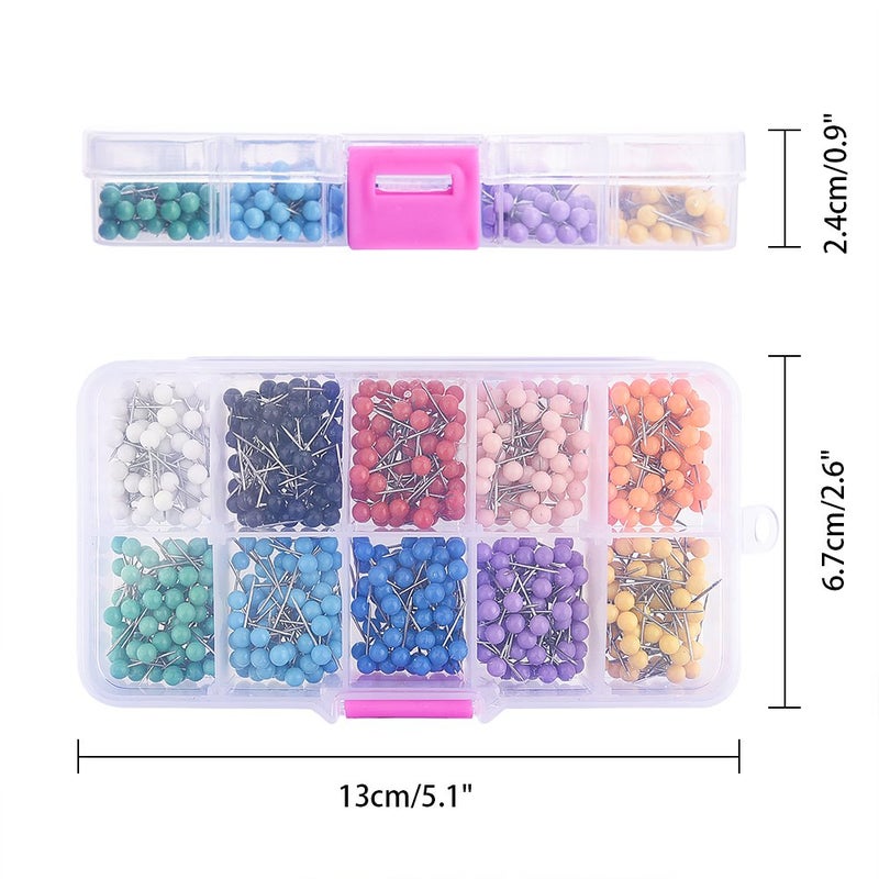 KUUQA 1000 Pieces 1/8 inch Map Push Pins Map Tacks Thumbtacks with Plastic Round Heads and Steel Needle Points - Image 2